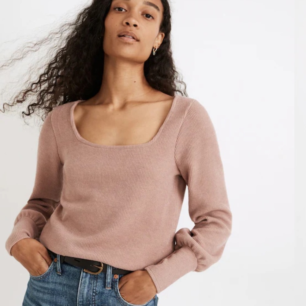 Madewell Women's Ottoman Rib Square Neck Mauve Top - size S